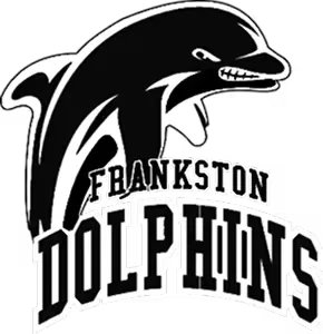Angry dolphin graphic above bold text 'FRANKSTON DOLPHINS' in black and white logo style.